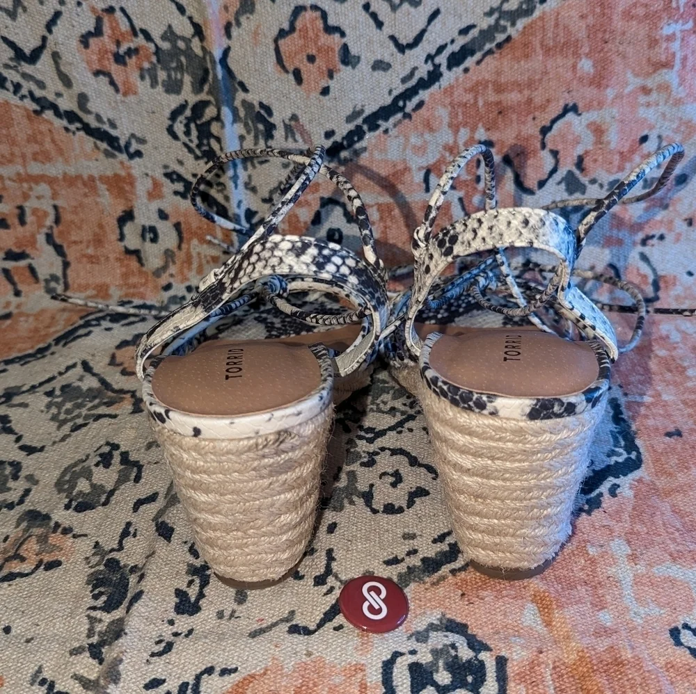 TORRID - Snake Print Faux Leather Ankle Wrap Espadrille Wedges